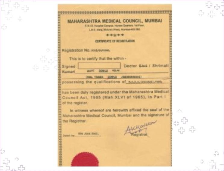Dr. Dimple Doshi Maharashtra Medical Council registration certificate issued in June 2003